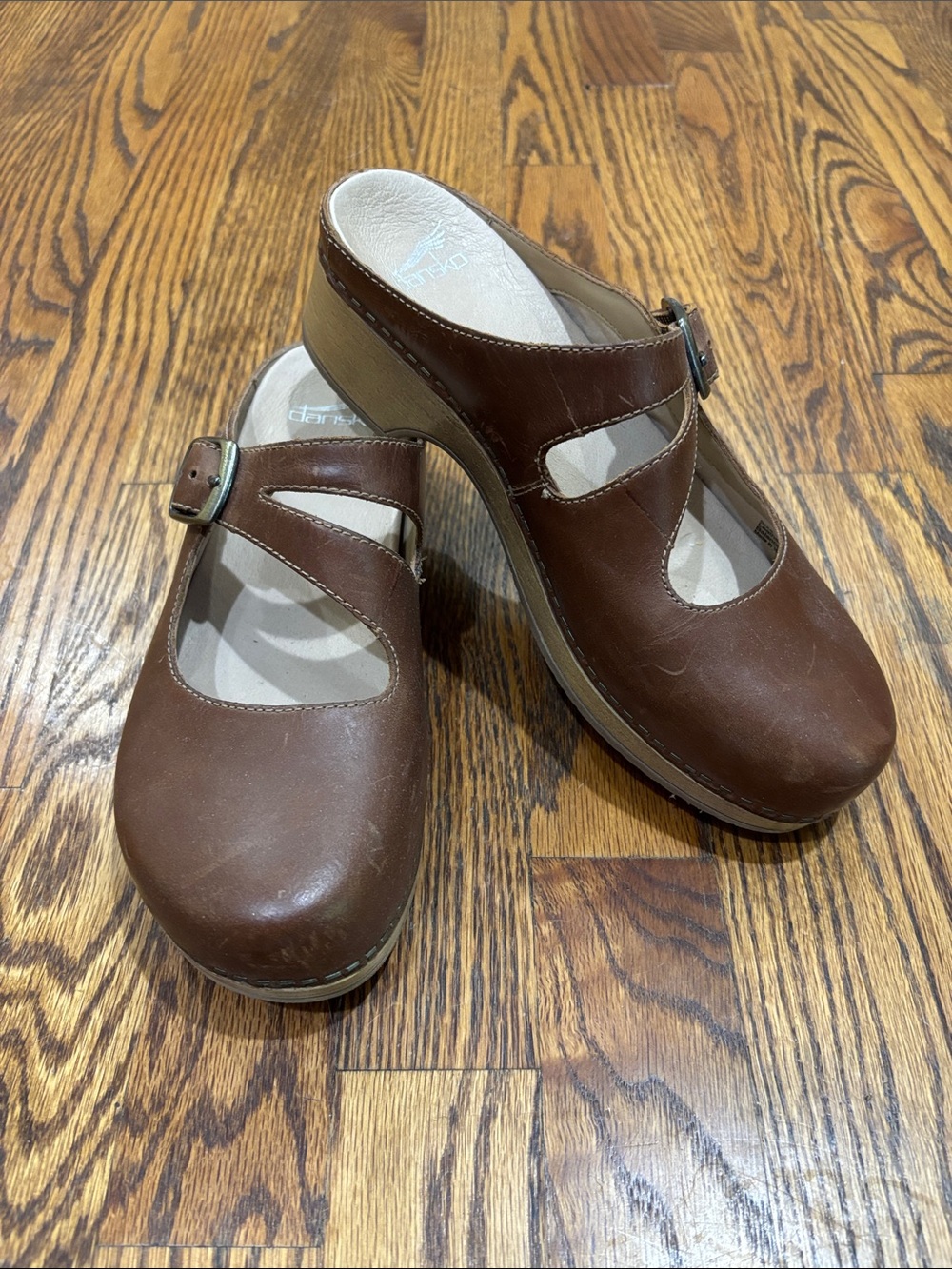 Dansko Brown Leather Britany Mary Jane Clogs with Buckle Size 38